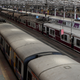 Trains stand parked at the Chhatrapati Shivaji Maharaj Terminus in Mumbai after the coronavirus lockdown was announced on March 24.